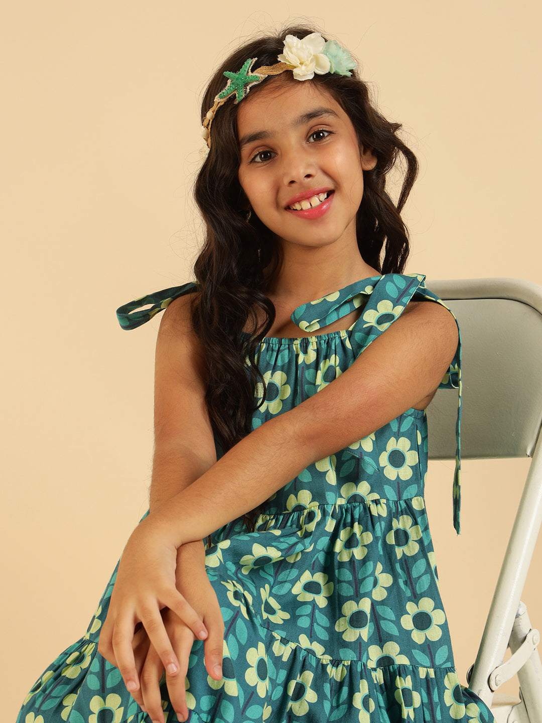 Pure Cotton Floral Print Tiered Girls Dress