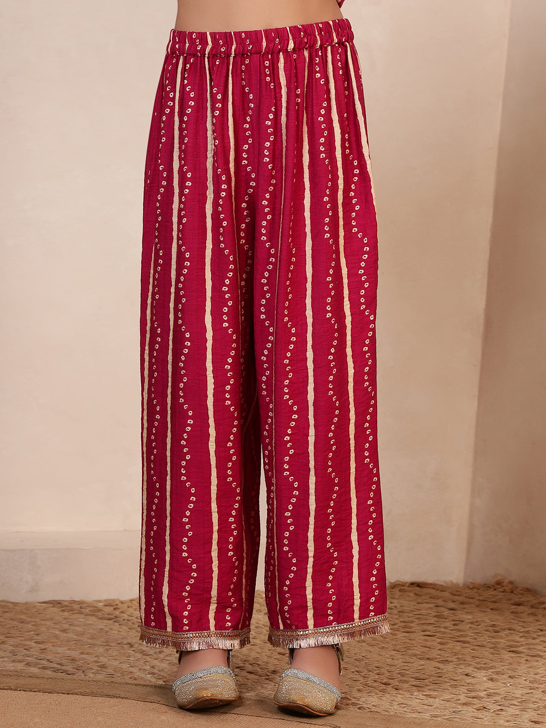 Angrakha Style Bandhani Kurta With Pants Set