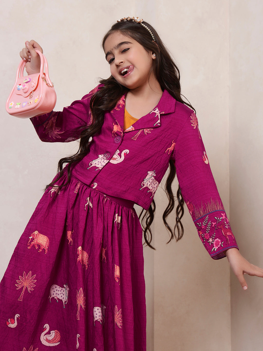 Short Blazer With Skirt Girls Co-ord Set