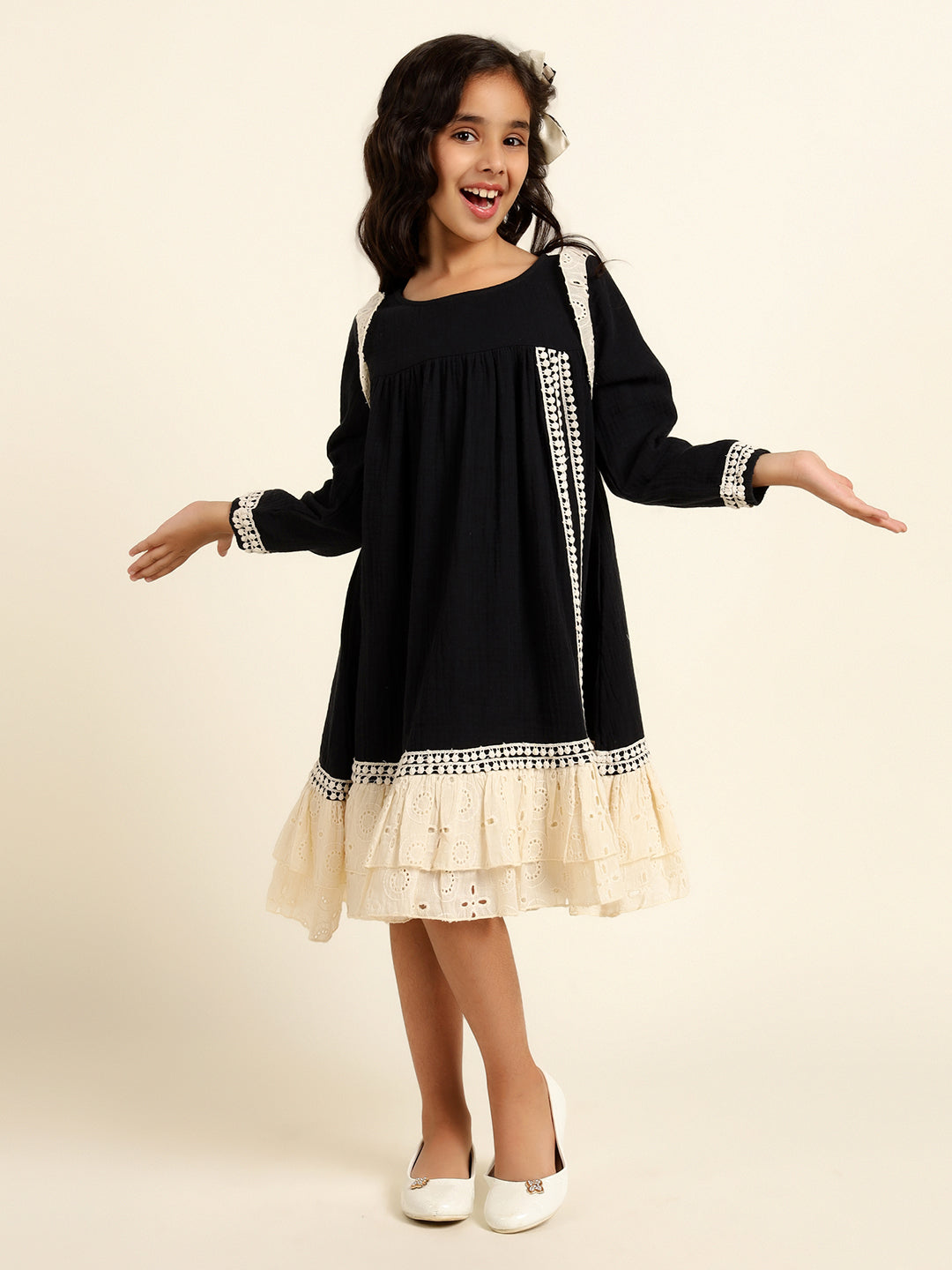 Pure Cotton With Schiffli Tiered Dress