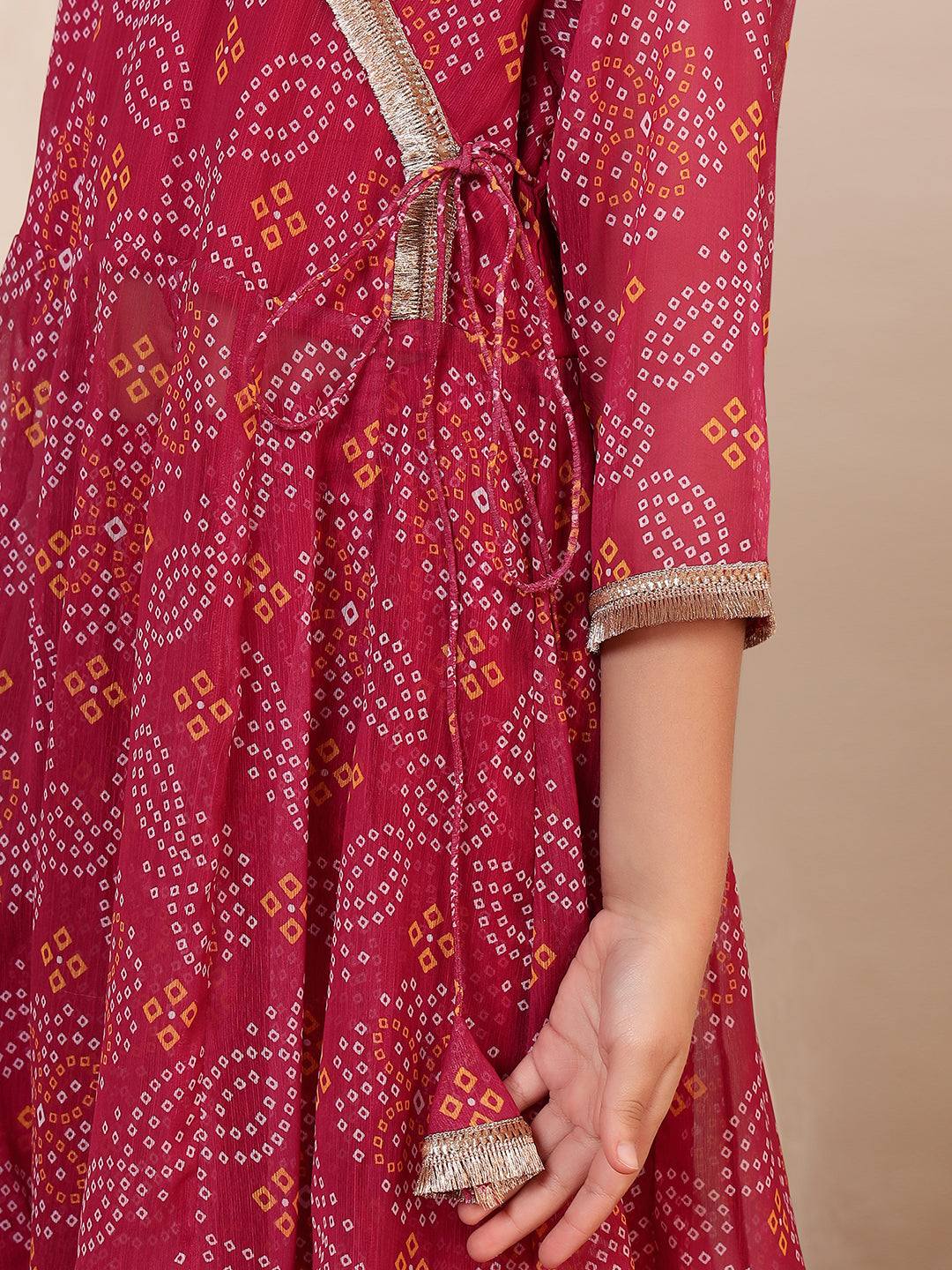 Bandhani Angrakha Style Kurta With Pants Set