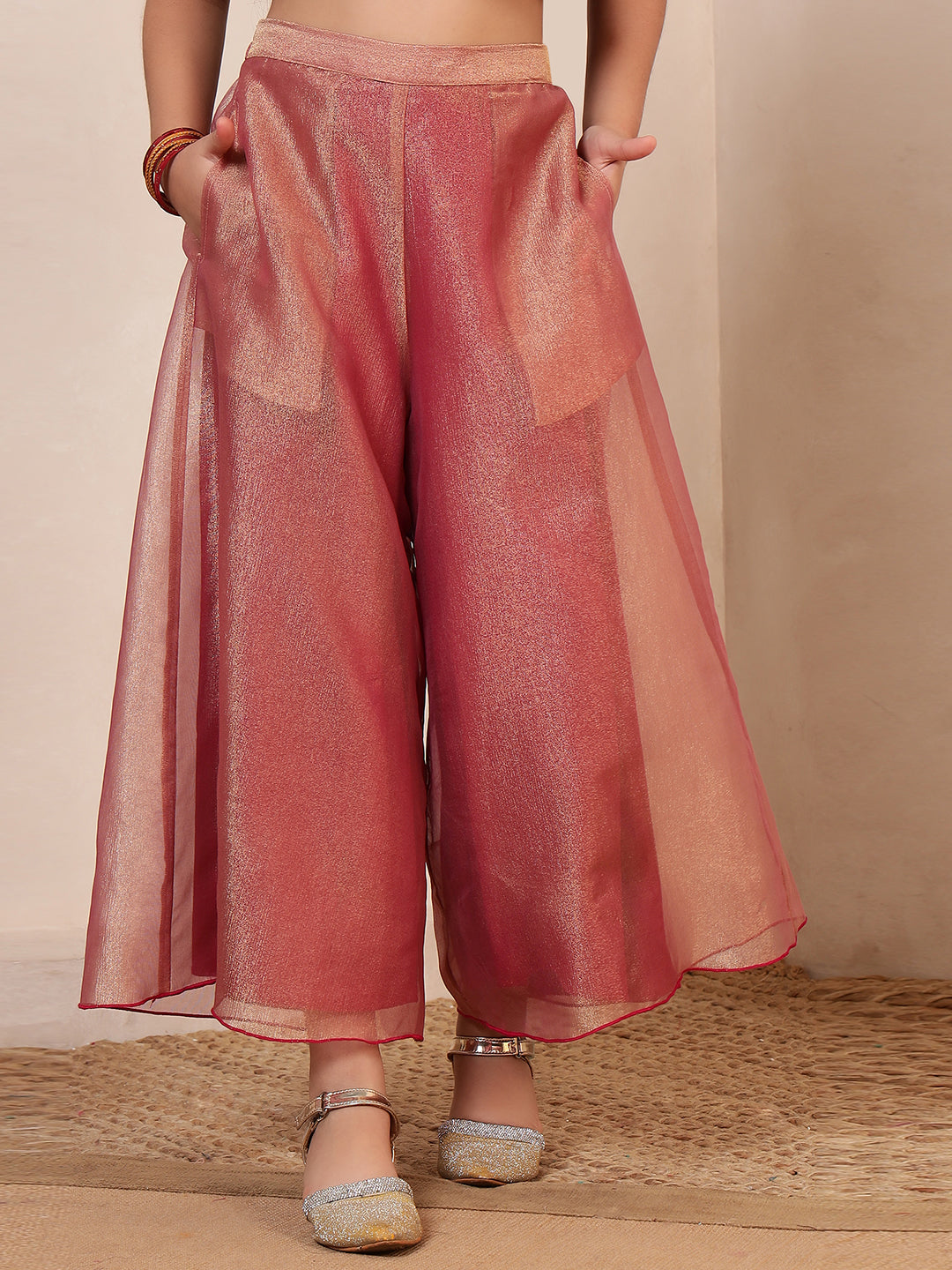 Peach Tissue 3 Pieces Co-Ord Set