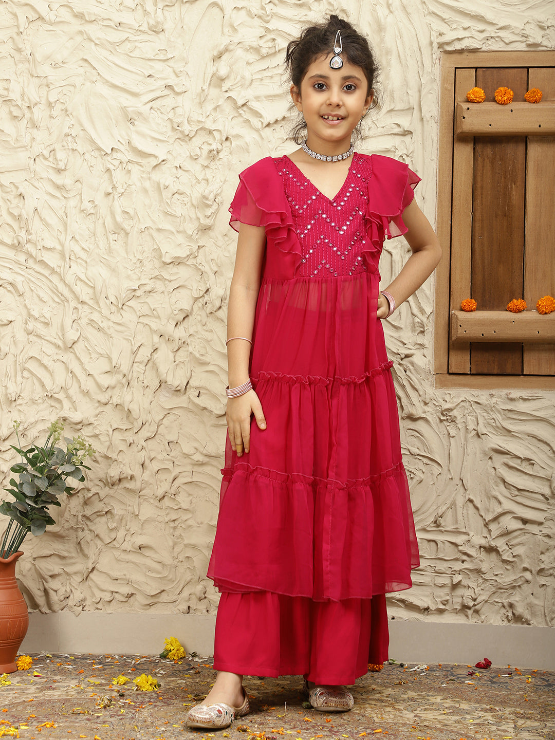 Long Slit Pure Georgette Top With Sharara