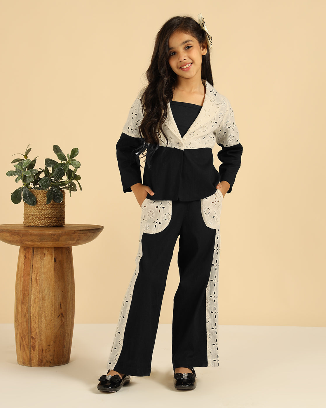 Notch Collar Blazer With Pant Girls Co-Ord Set