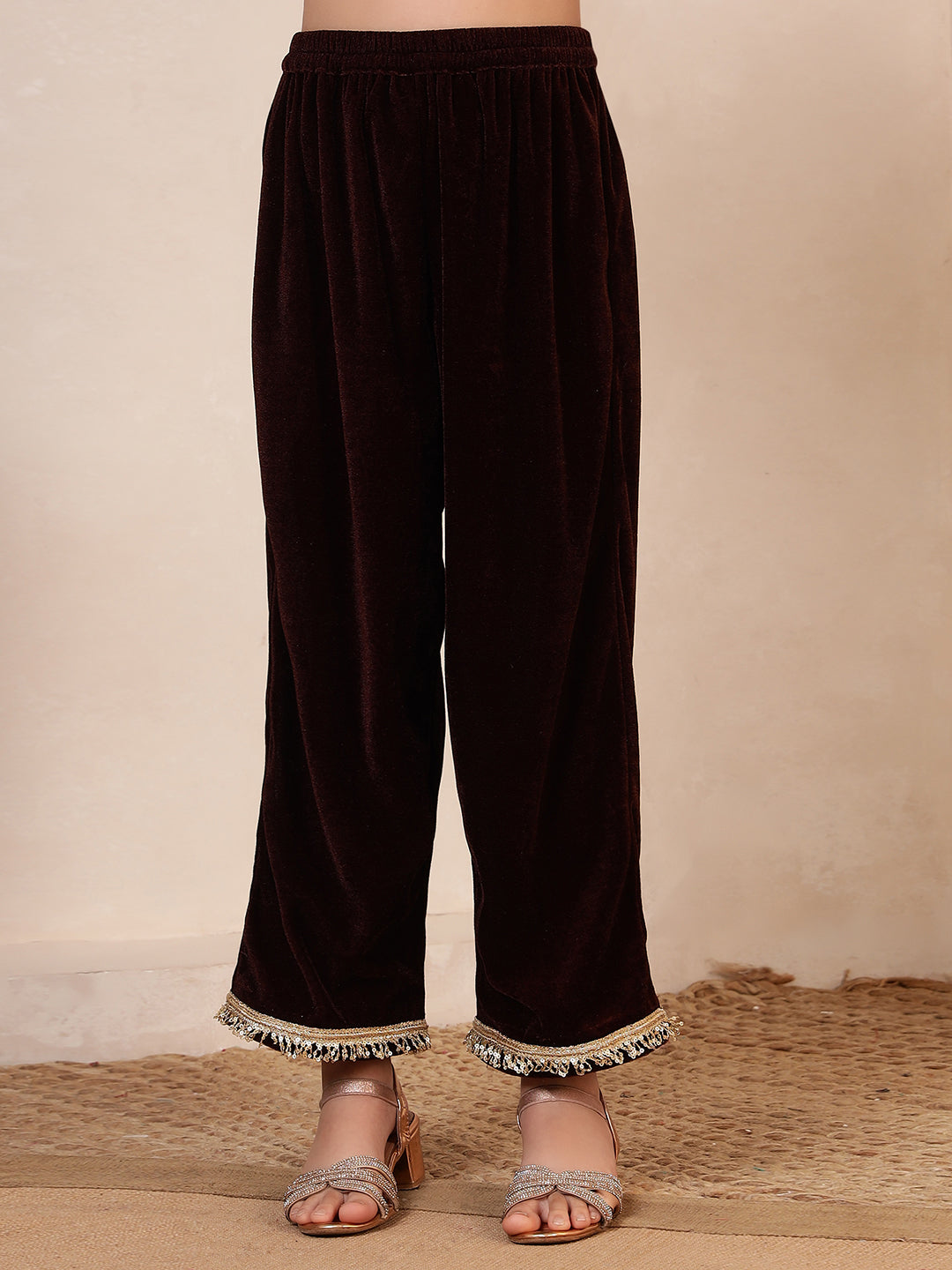 Velvet Band Collar Kurta Set