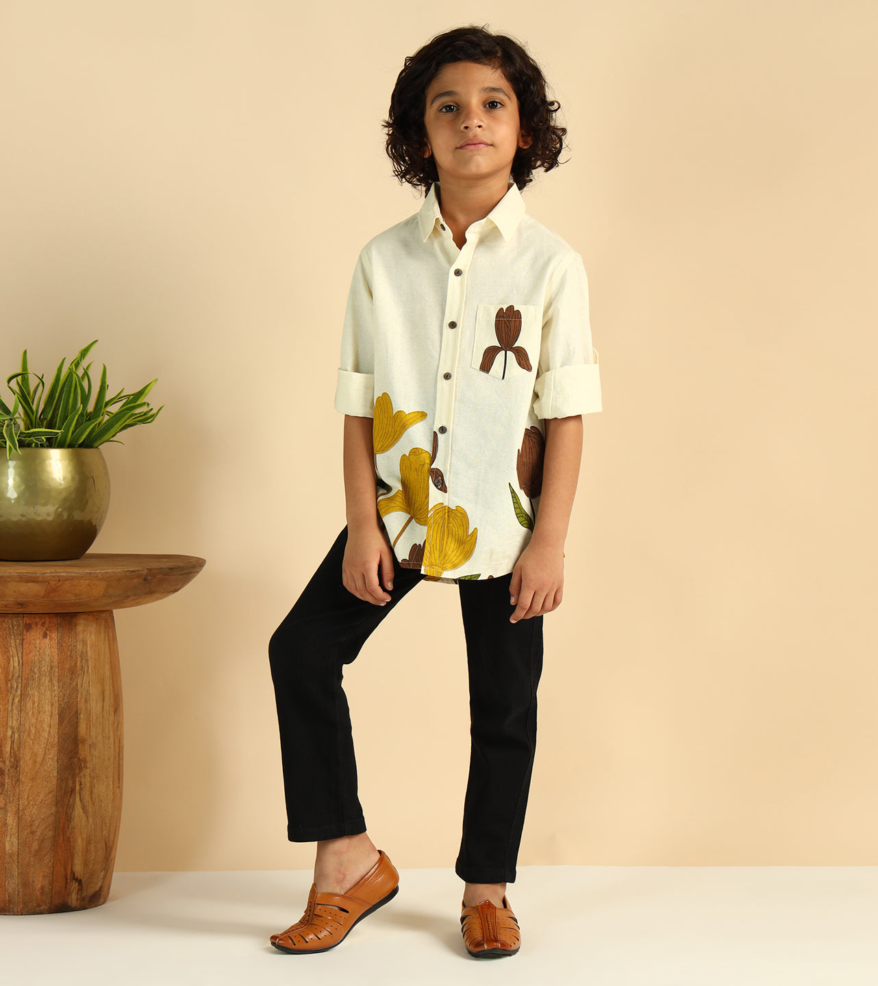 Placement Print Pure Cotton Casual Shirt For Boys