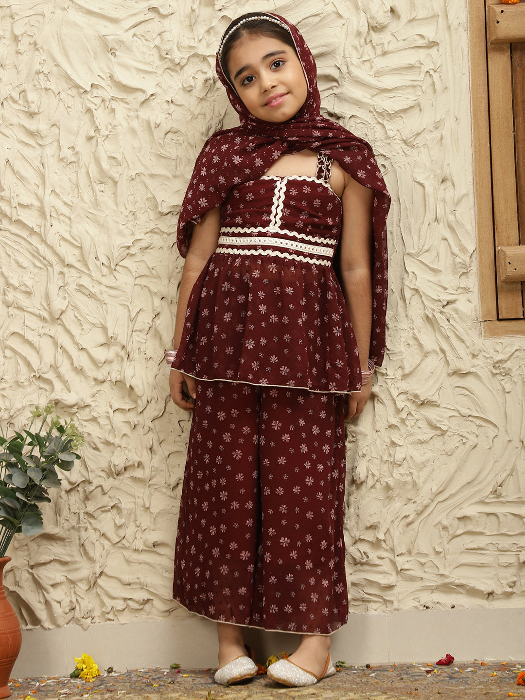 Pure Georgette Top & Palazzo With Dupatta Set