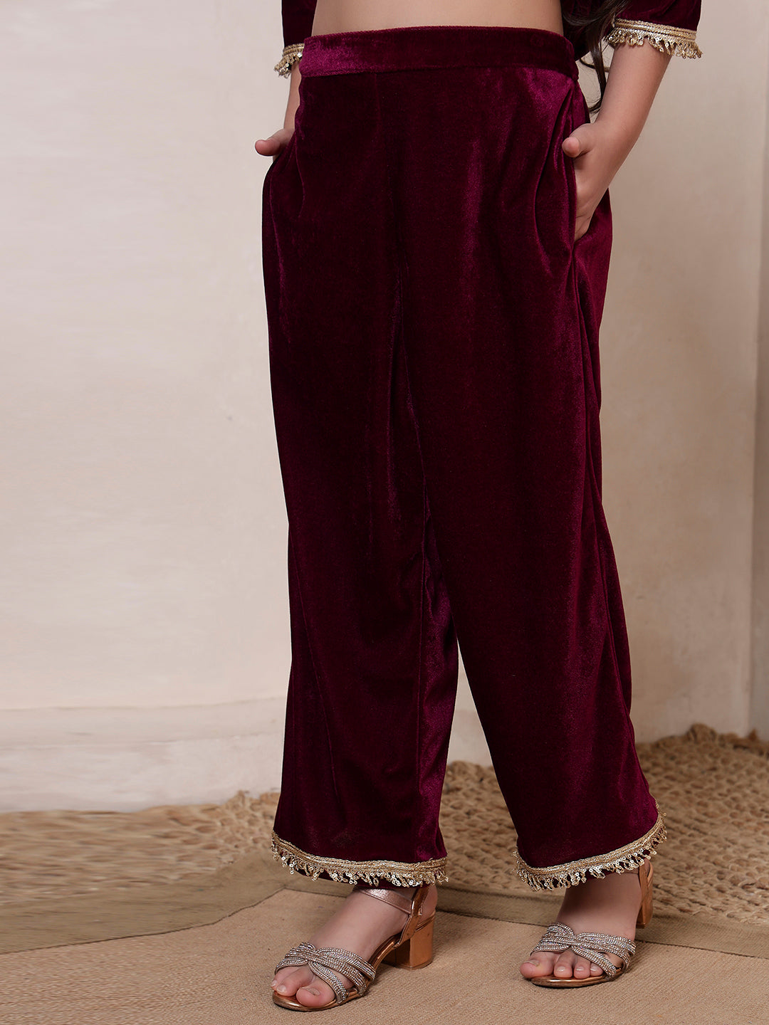 Wine Velvet Kurta Set