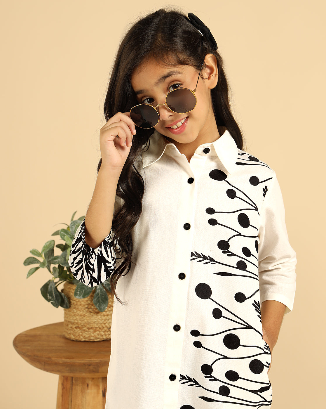 Pure Cotton Floral Printed Girls Shirt Dress