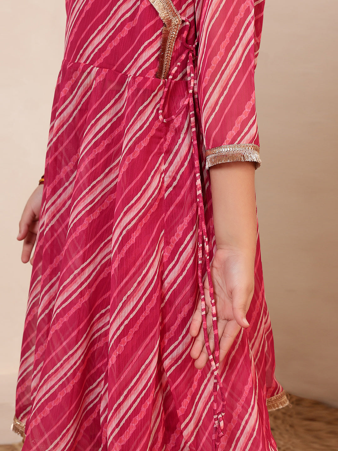 Leheriya Angrakha Style Kurta With Pants Set