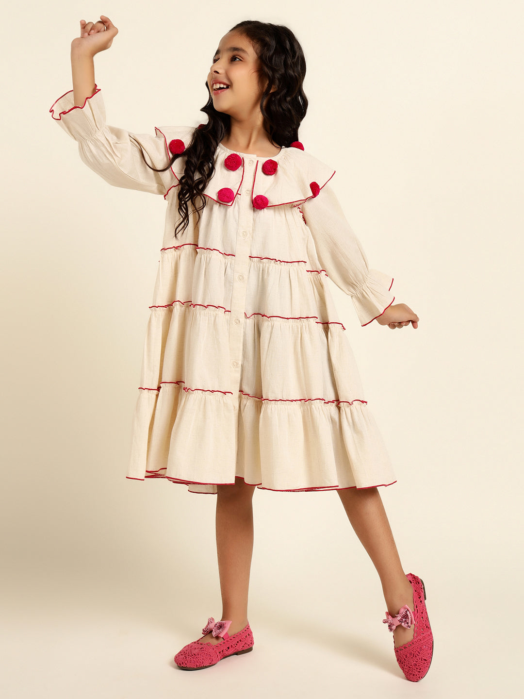 Pure Cotton Tiered Shirt Dress For Girl