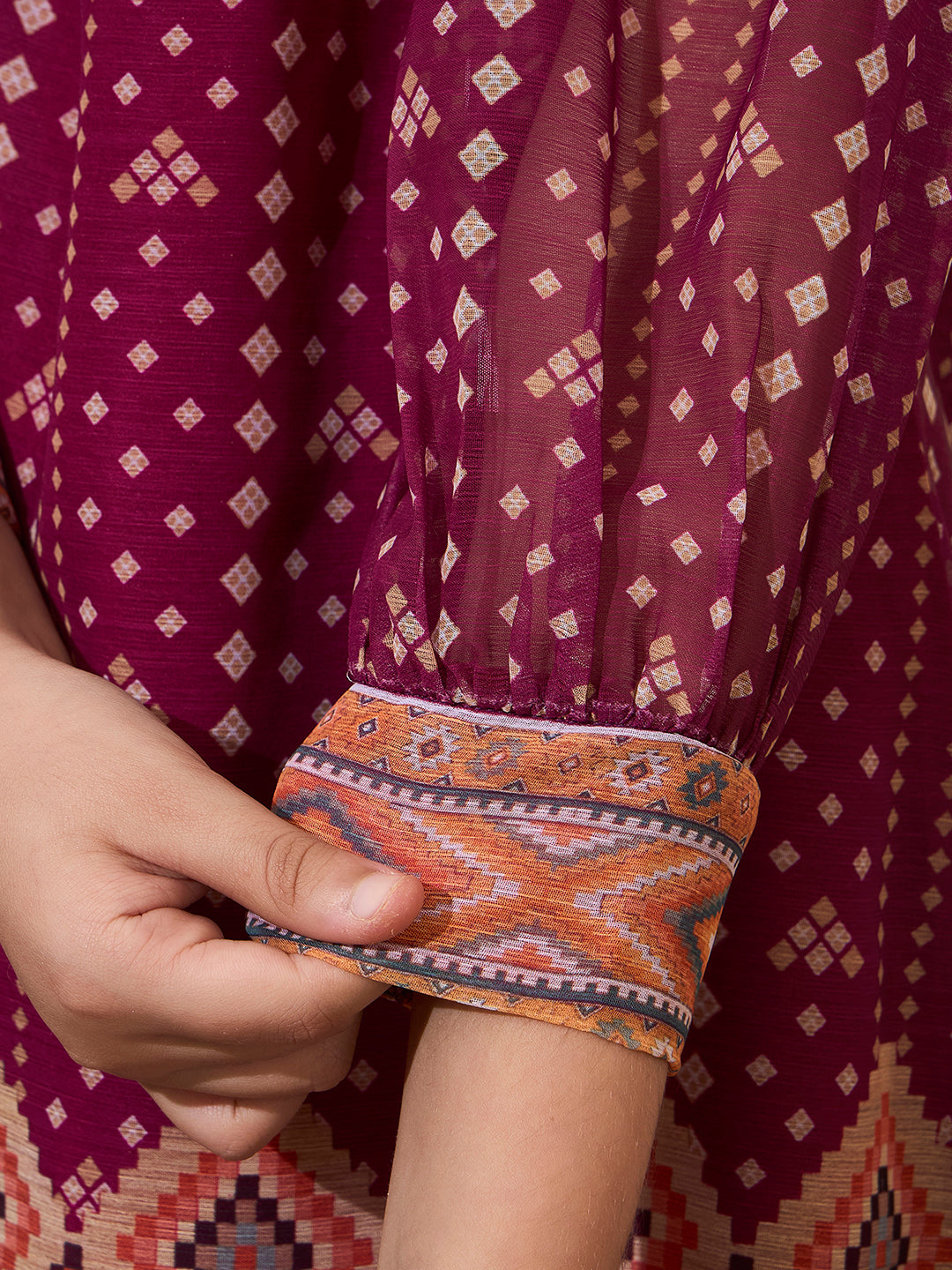 Wine B&hani Gathered Neck Kurta With Pant