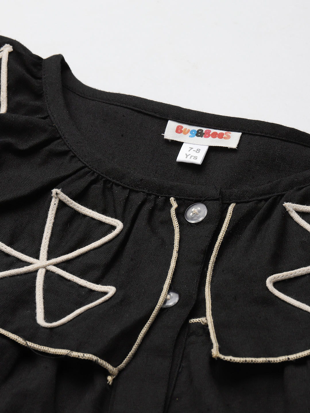 Pure Cotton Black Embroidered Tiered Girls Dress