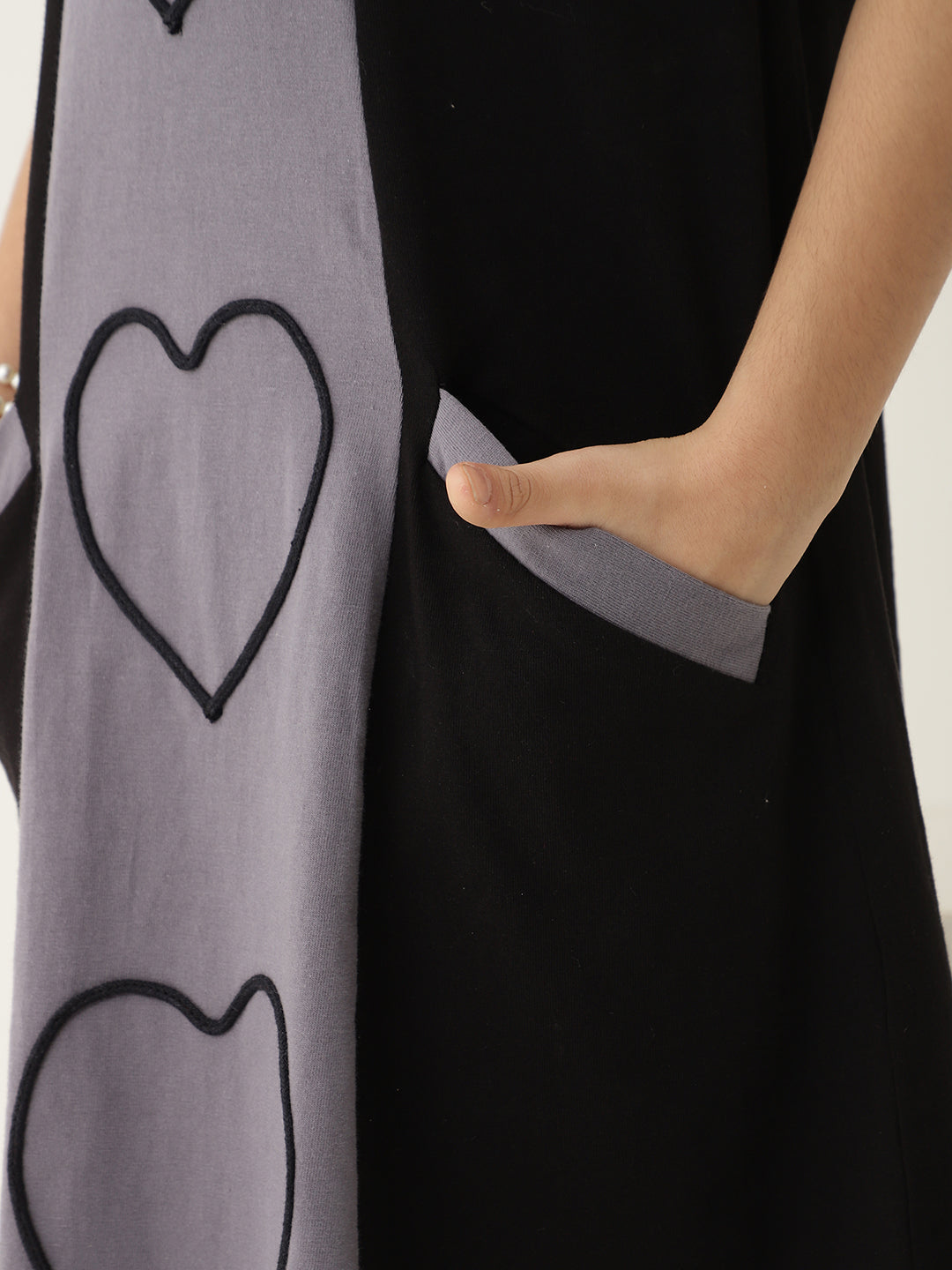 Grey & Black Pure Cotton Knit A-Line Dress