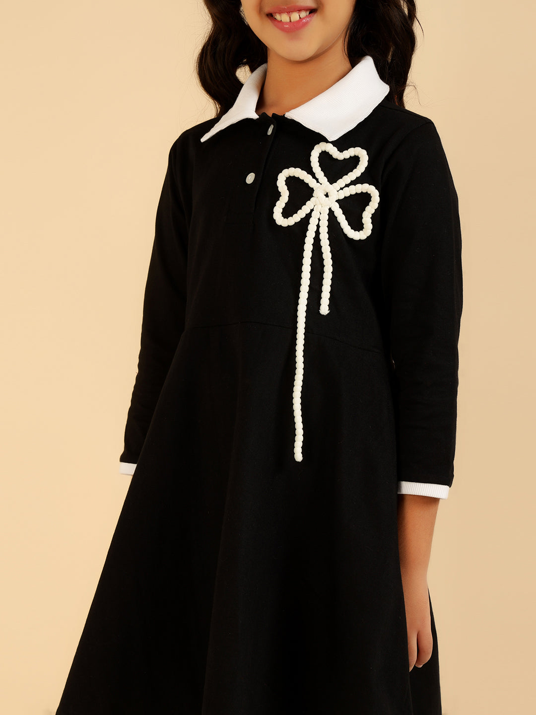 Full Sleeves Polo Collar Knee Length Dress