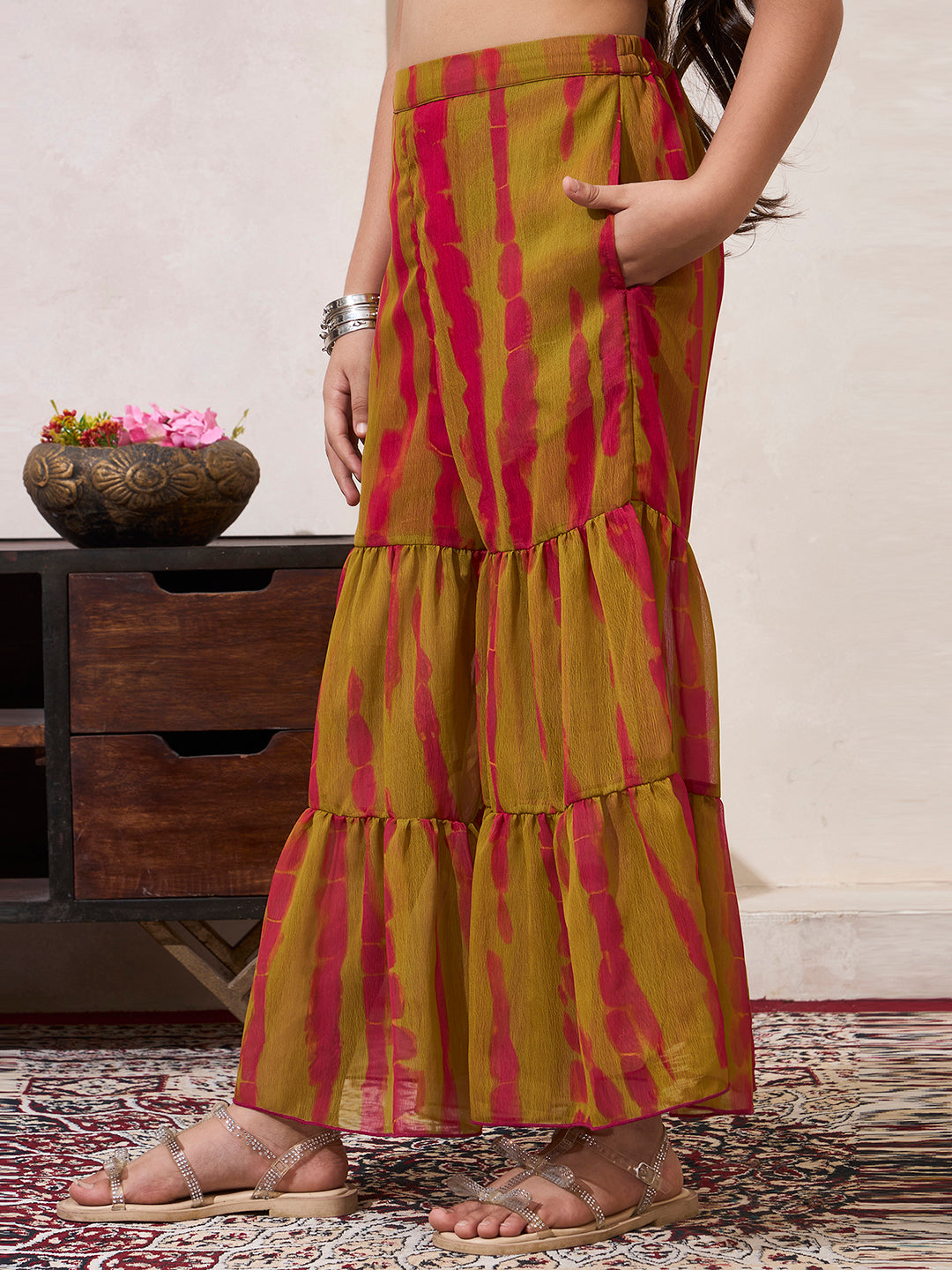 Tie-Dye Print Front Slit Top With Sharara