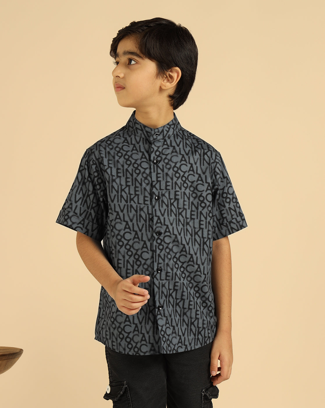 Pure Cotton Grey Alphabetic Printed Boys Shirt