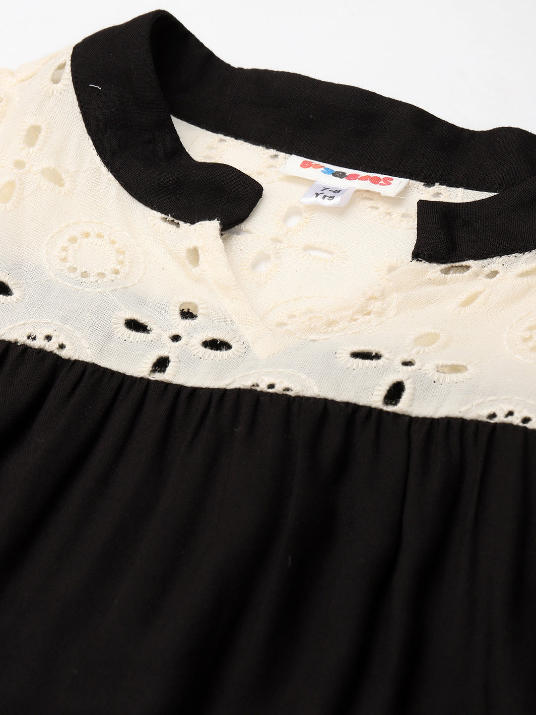 Pure Cotton Embroidered Schiffli Black Tiered Girls Dress