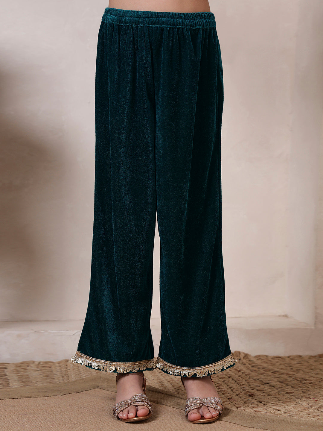 Velvet Band Collar Neck Style Kurta Set