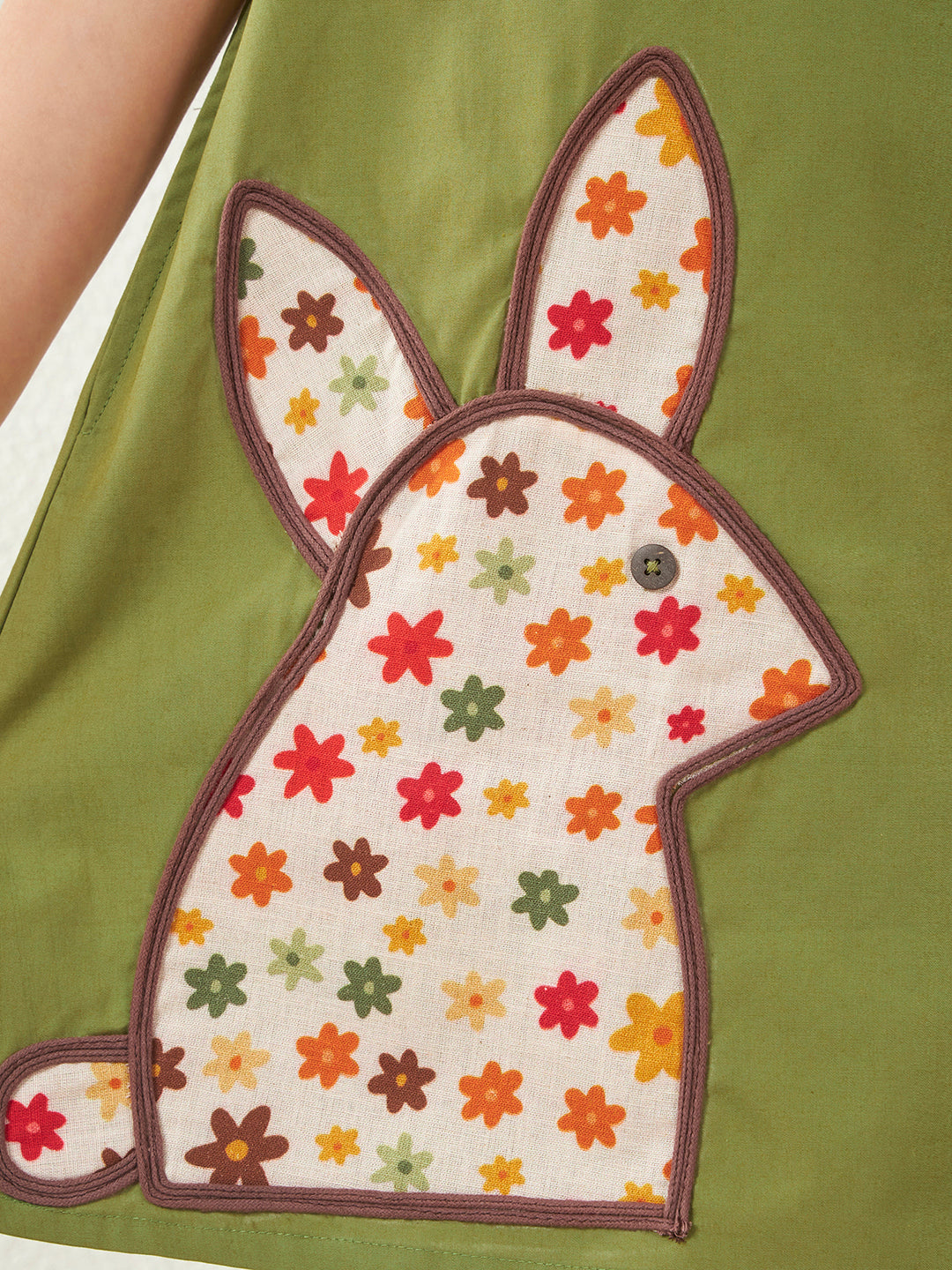 Green Playful Bunny Cotton A-Line Dress