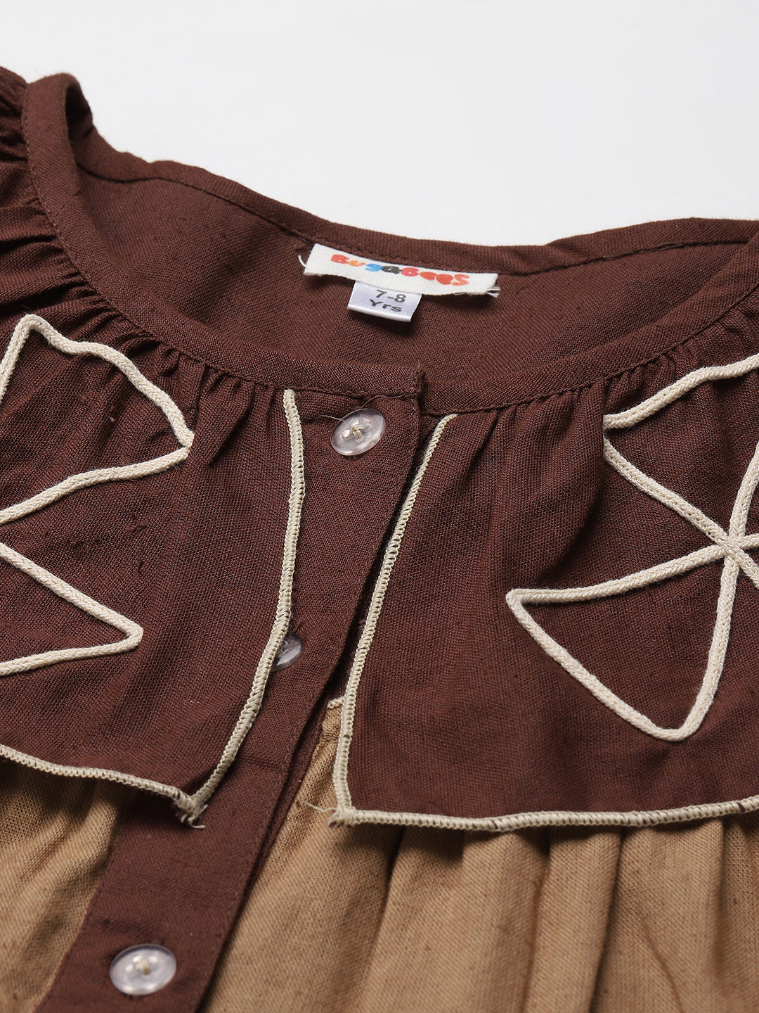 Pure Cotton Colorblock Embroidered Tiered Girls Dress