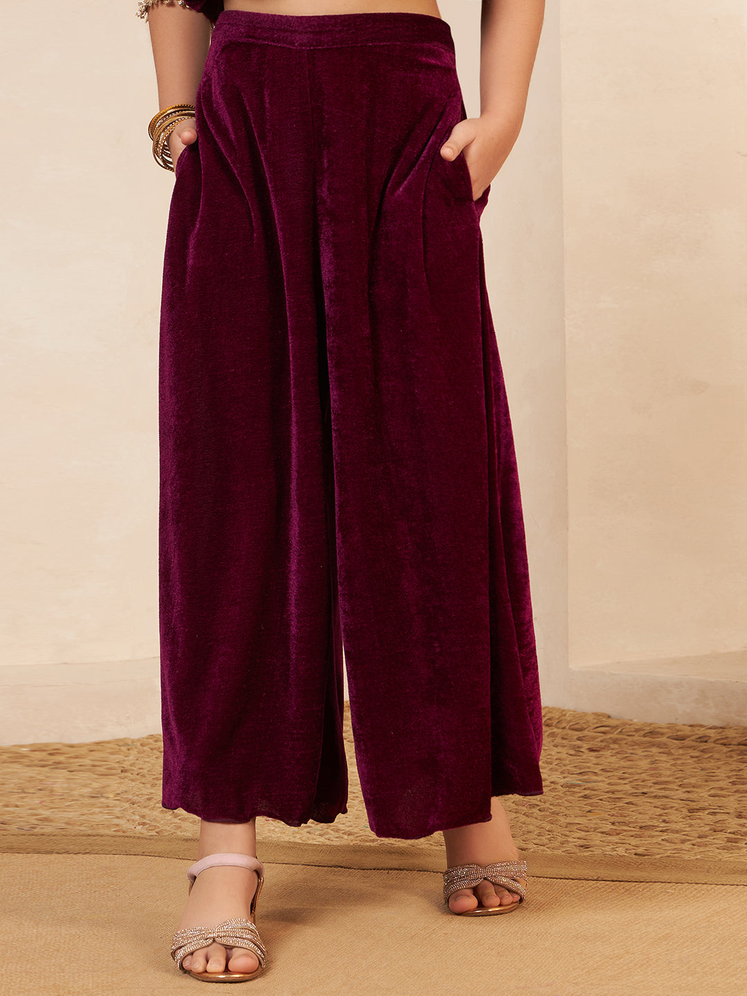 Wine Velvet 3 Pieces Co-Ord Set