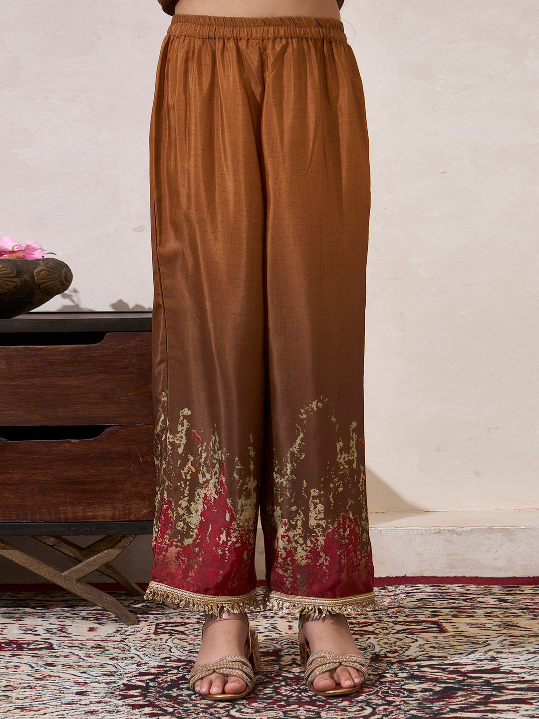 Tie-Dye Mustard Gathered Neck Kurta With Pant