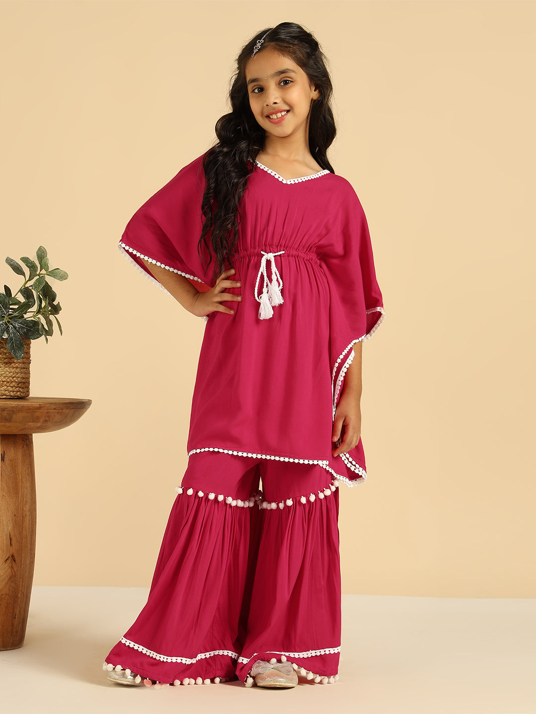 Solid Kaftan Kurti With Sharara