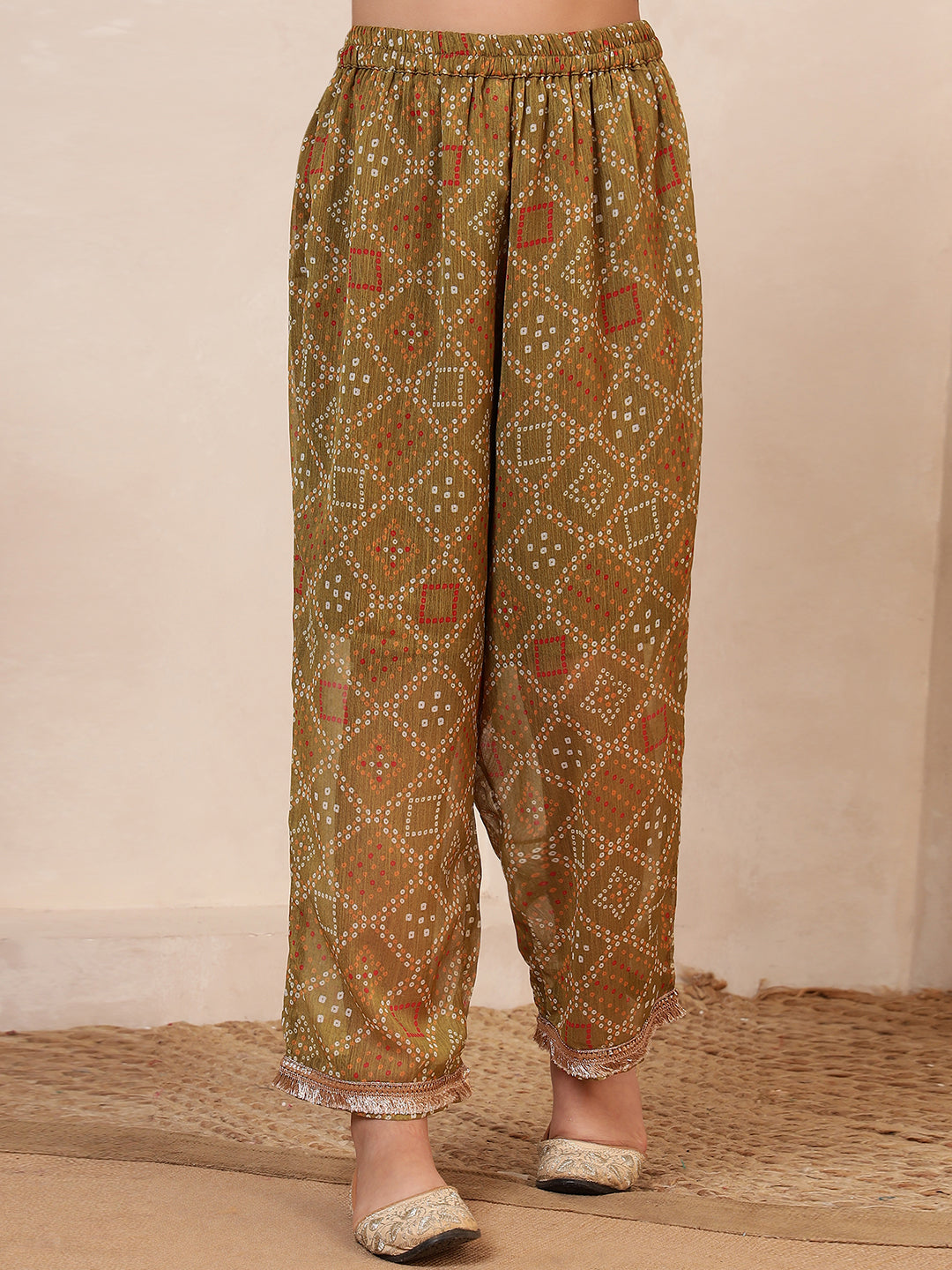 Bandhani Angrakha Style Kurta With Pants Fusion Set