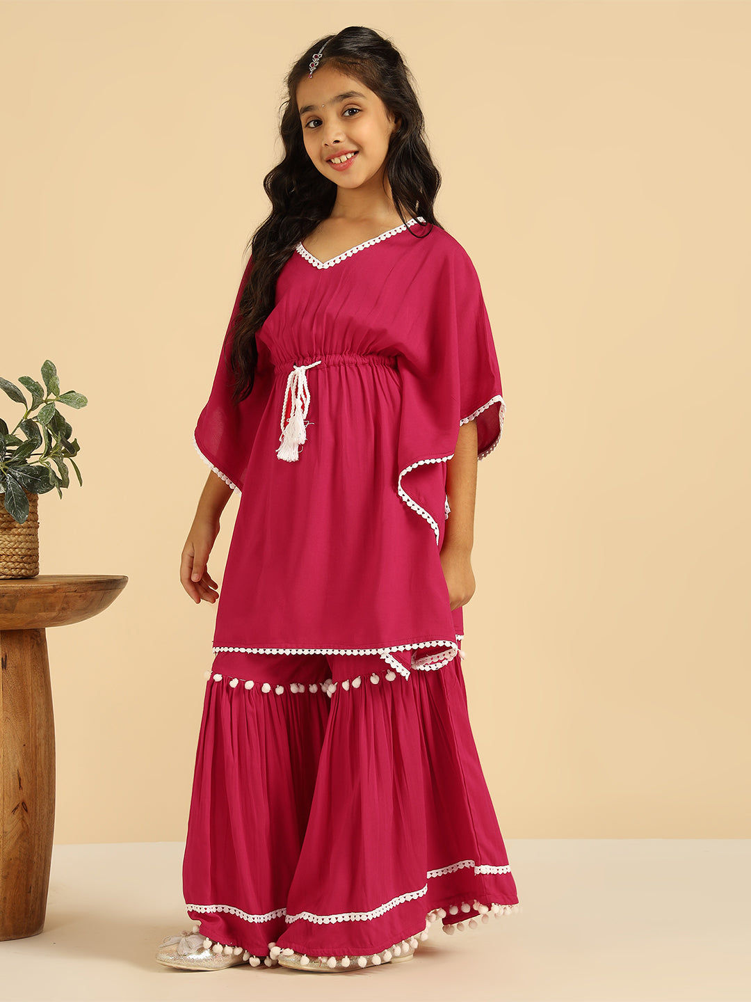 Solid Kaftan Kurti With Sharara