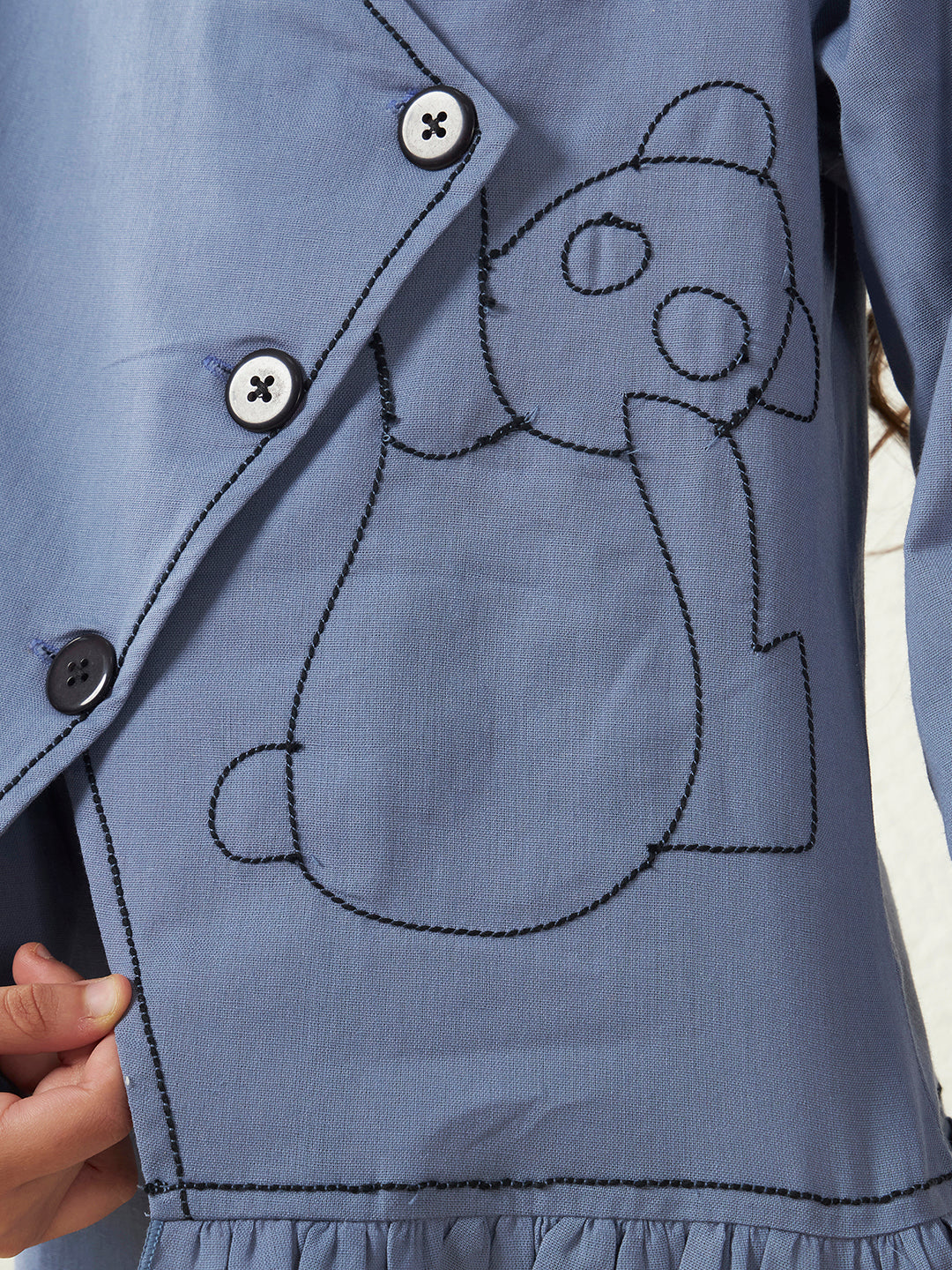 Slate Grey Cotton Flex Panda Motif Blazer With Shorts