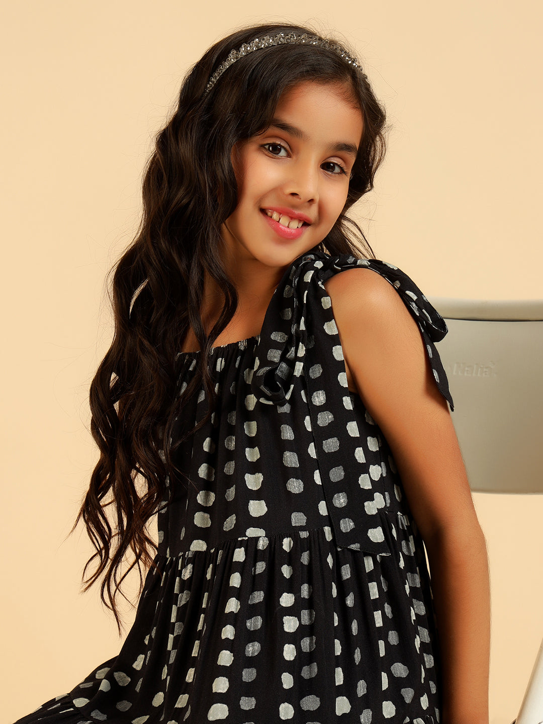 Black Polka Tiered Girls Dress