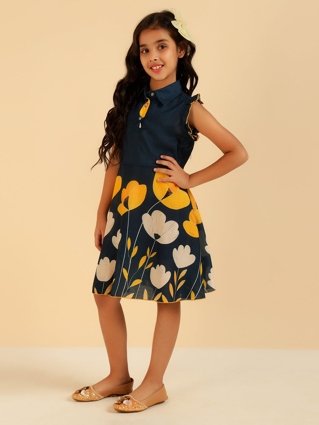 Teal Blue Floral Girls Dress