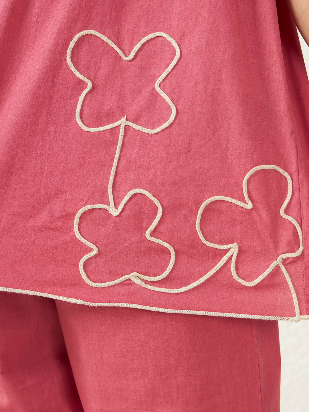 Girls Pink Cotton Poplin Dori Work Top & Frill Pant Co-Ord Set