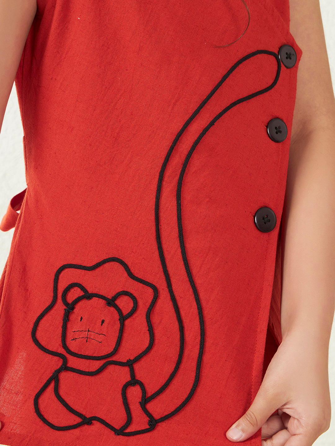 Girls Cotton Flex Blazer & Skirt Set With Lion Motif
