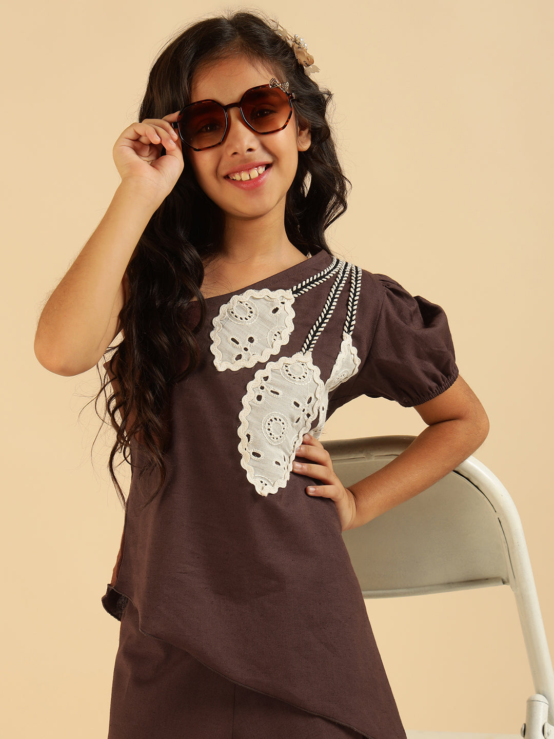 Leaf Patch Work Asymmetric Pure Cotton Girls Co-Ord Set