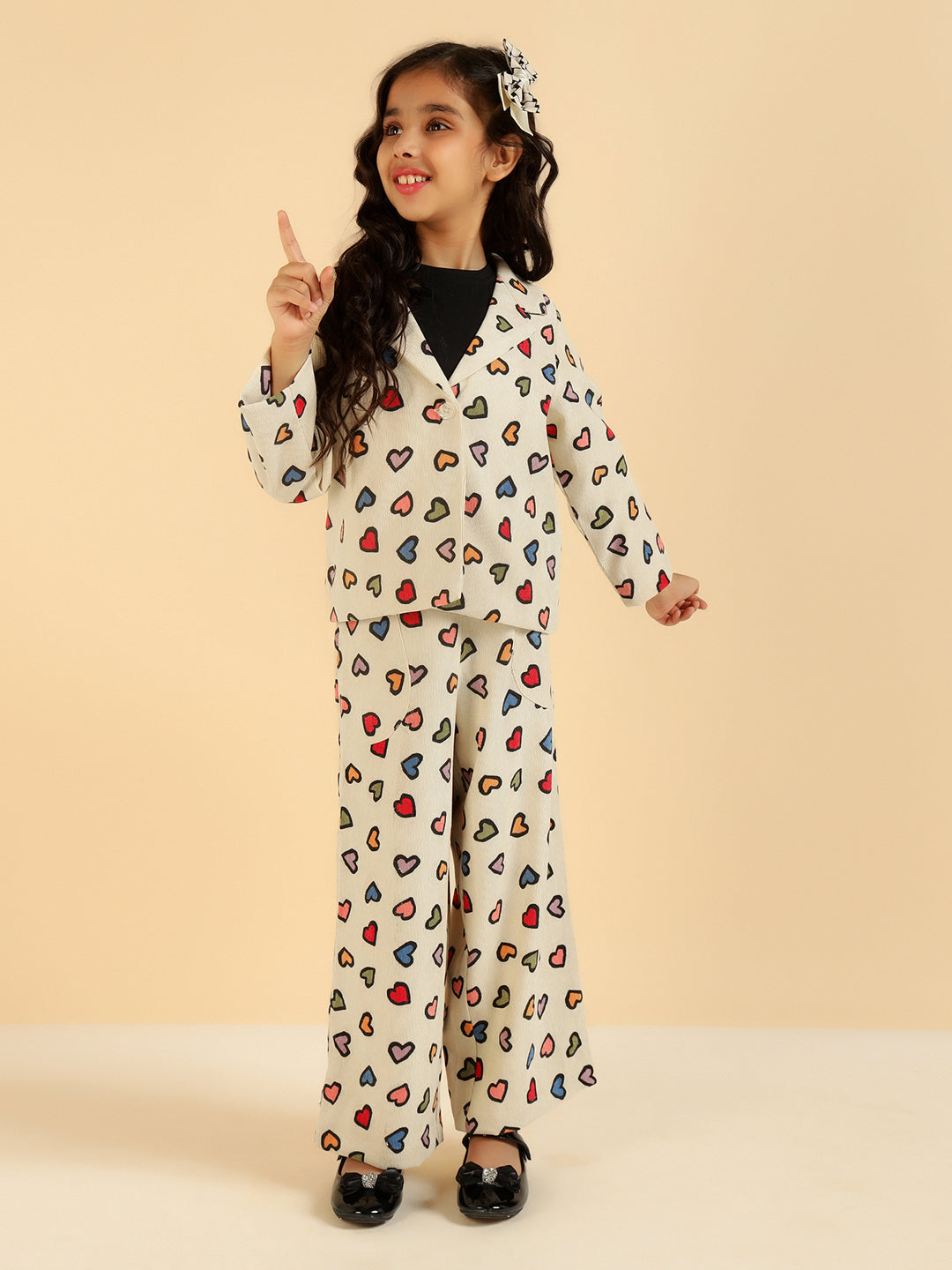 Heart Print MultiColor Patch Pocket Pant For Girl