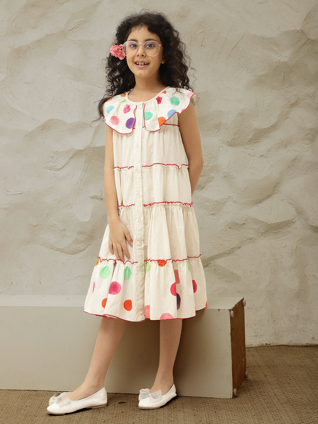Polka Dots Tiered Pure Cotton Shirt Dress