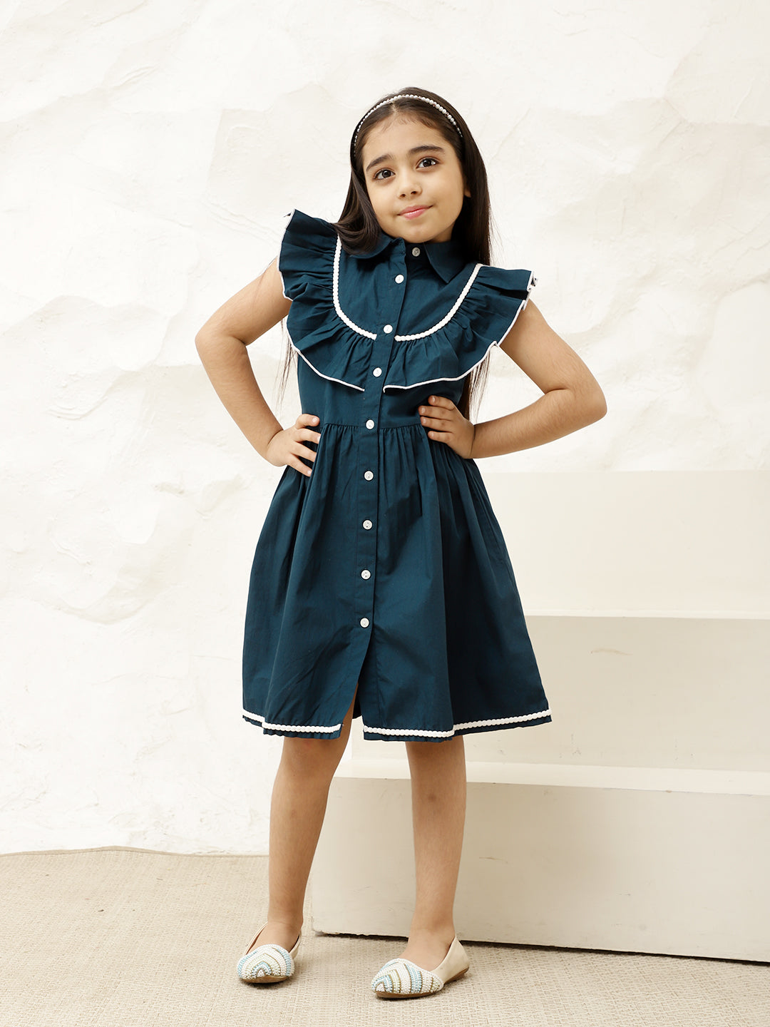 Pure Cotton Frill Yoke Shirt Dress