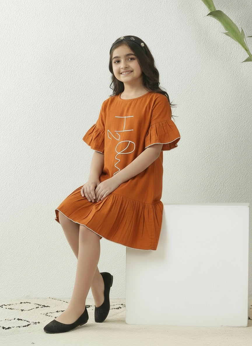 GIRLS RAGLAN SLEEVE FRILL DRESS